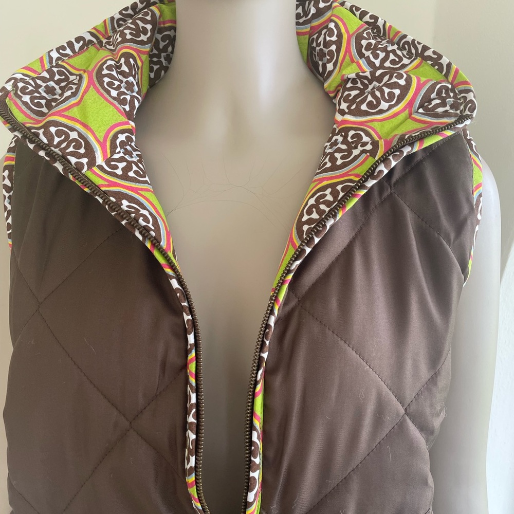 Dizzy Lizzy Brown Quilted Vest with Lime Green and Brown Lining M NWT - Picture 1 of 10